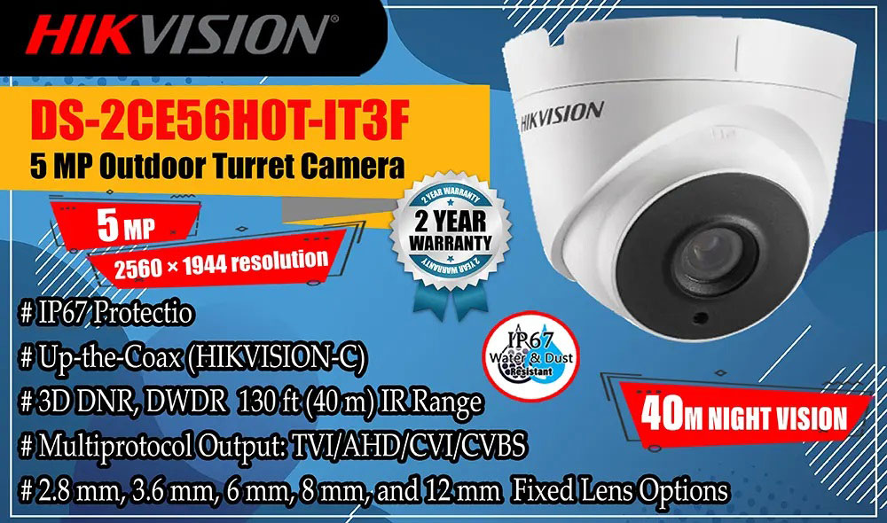 DS-2CE56H0T-IT3F - Hikvision 5MP Outdoor Turret Camera Camera.lk Srilanka