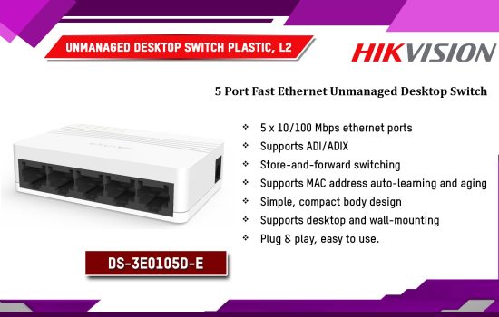 DS-3E0105D-E Unmanaged Desktop Switch Plastic, L2 Hikvision Camera.lk Colombo Sri Lanka