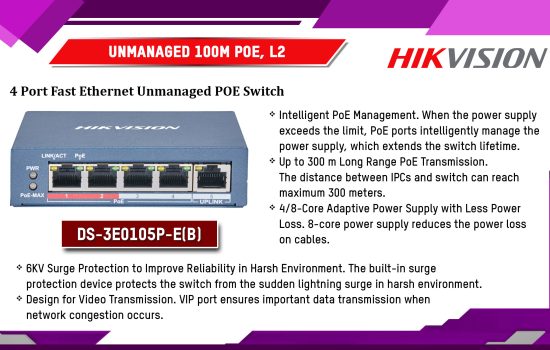 DS-3E0105P-E(B) UnManaged 100M POE, L2 Hikvision Camera.lk Colombo Sri Lanka