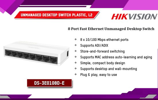 DS-3E0108D-E Unmanaged Desktop Switch Plastic, L2 Hikvision Camera.lk Colombo Sri Lanka