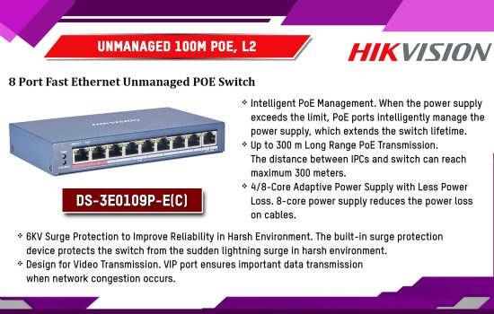 DS-3E0109P-E(C) UnManaged 100M POE, L2 Hikvision Camera.lk Colombo Sri Lanka