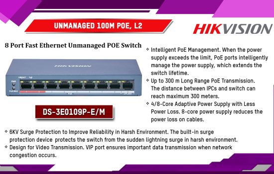 DS-3E0109P-E/M UnManaged 100M POE, L2 Hikvision Camera.lk Colombo Sri Lanka
