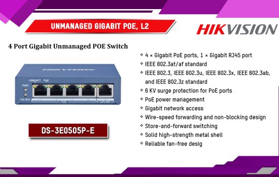 DS-3E0505P-E Unmanaged Gigabit POE, L2 Hikvision Camera.lk Colombo Sri Lanka