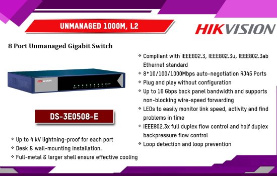DS-3E0508-E Unmanaged 1000M, L2 Hikvision Camera.lk Colombo Sri Lanka
