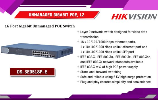 DS-3E0518P-E Unmanaged Gigabit POE, L2 Hikvision Camera.lk Colombo Sri Lanka