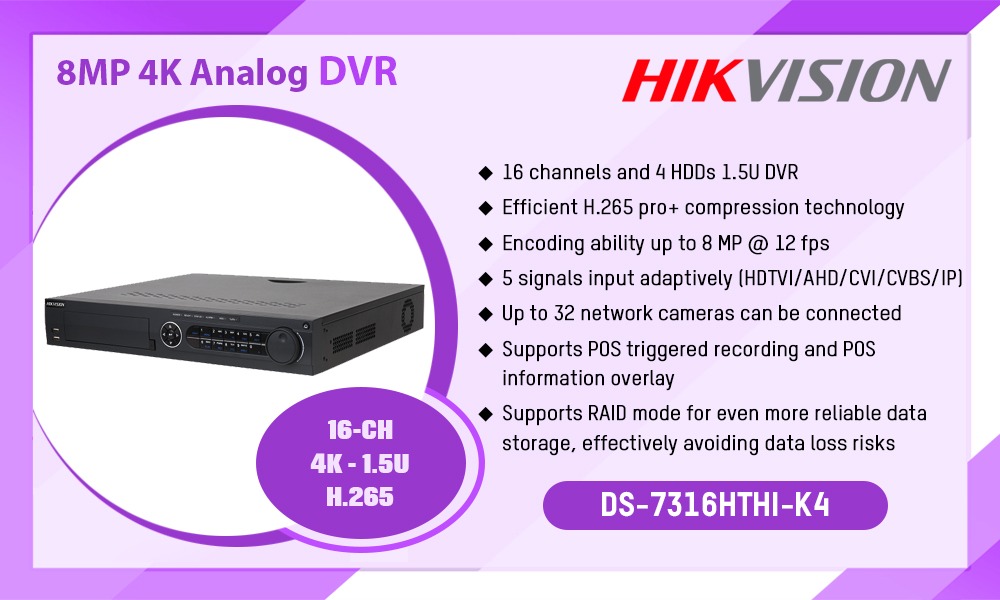 DS-7316HTHI-K4 8MP 4K ANALOG DVR Hikvision Camera.lk Colombo Sri Lanka