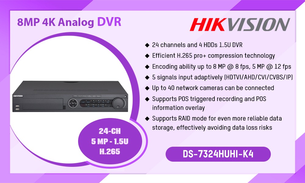 DS-7324HUHI-K4 8MP 4K ANALOG DVR Hikvision Camera.lk Colombo Sri Lanka