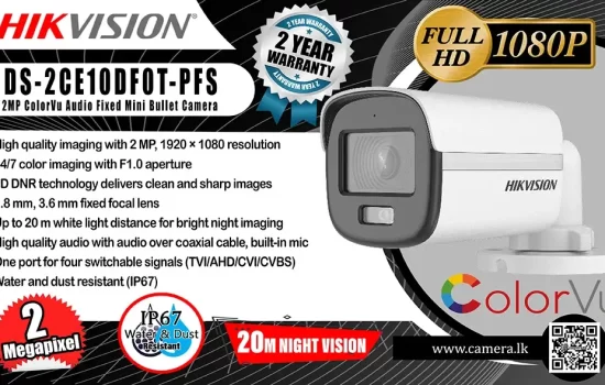 DS-2CE10DF0T-PFS - Hikvision 2MP ColorVu Audio Fixed Mini Bullet Camera Camera.lk Colombo Srilanka