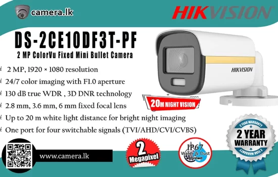 DS-2CE10DF3T-PF - Hikvision 2MP ColorVu Fixed Mini Bullet Camera Camera.lk Colombo Srilanka