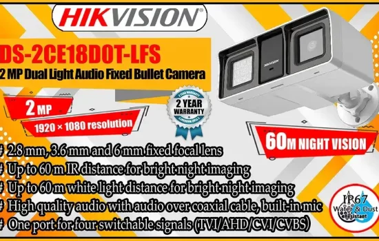 DS-2CE18D0T-LFS - Hikvision 2MP Dual Light Audio Fixed Bullet Camera Camera.lk Colombo Srilanka