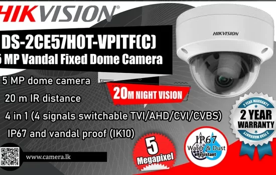 DS-2CE57H0T-VPITF(C) - Hikvision 5MP Vandal Fixed Dome Camera Camera.lk Colombo Srilanka