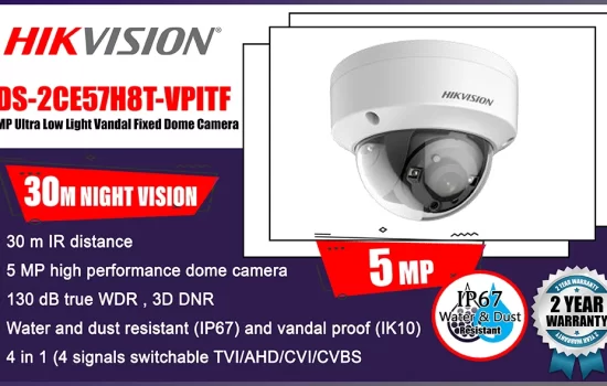 DS-2CE57H8T-VPITF - Hikvision 5MP Ultra Low Light Vandal Fixed Dome Camera Camera.lk Colombo Srilanka