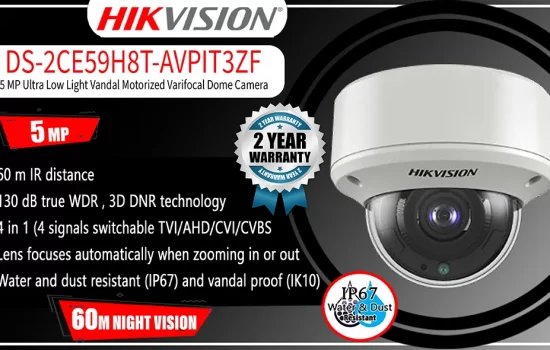 DS-2CE59H8T-AVPIT3ZF - Hikvision 5MP Ultra Low Light Vandal Motorized Varifocal Dome Camera Camera.lk Colombo Srilanka