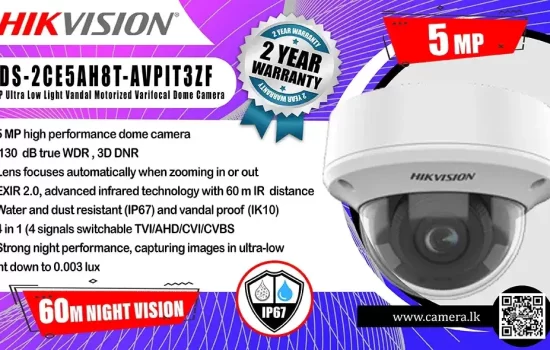 DS-2CE5AH8T-AVPIT3ZF - Hikvision 5MP Ultra Low Light Vandal Motorized Varifocal Dome Camera Camera.lk Colombo Srilanka