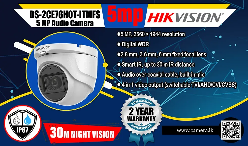 DS-2CE76H0T-ITMFS - Hikvision 5MP Audio Camera Camera.lk Colombo Srilanka