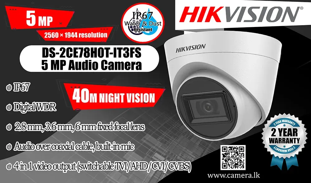 DS-2CE78H0T-IT3FS - Hikvision 5MP Audio Camera Camera.lk Colombo Srilanka