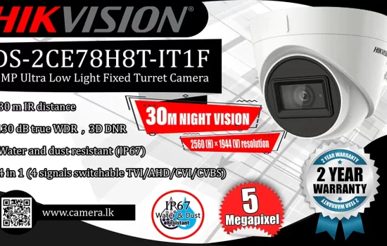 DS-2CE78H8T-IT1F - Hikvision 5MP Ultra Low Light Fixed Turret Camera Camera.lk Colombo Srilanka