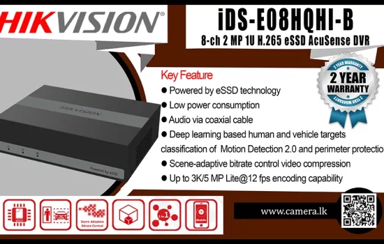 iDS-E08HQHI-B - Hikvision 8-ch 2MP 1U H.265 eSSD AcuSense DVR Camera.lk Colombo Srilanka