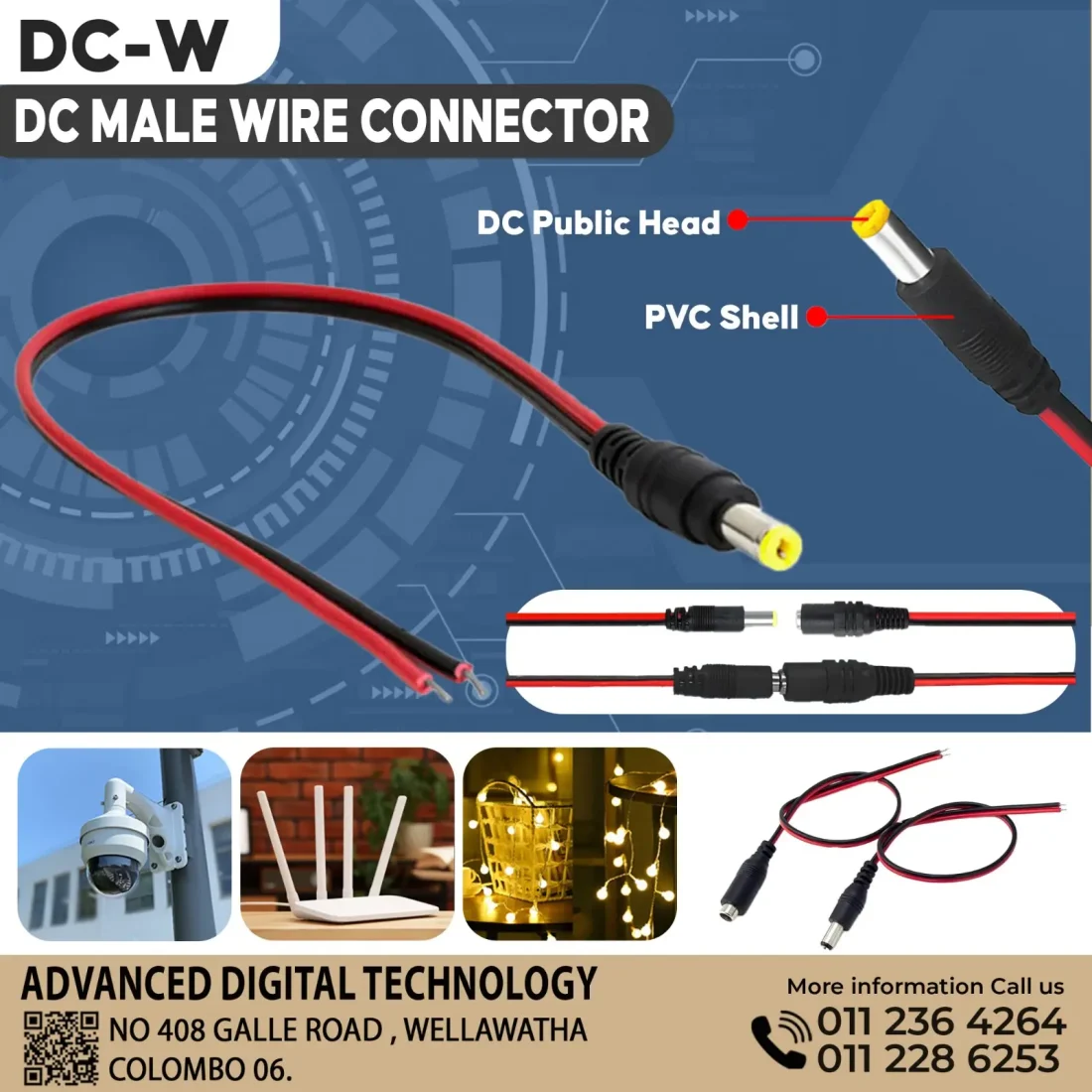 DC-W - Best Male Wire Connector for 12V CCTV & Power Supply